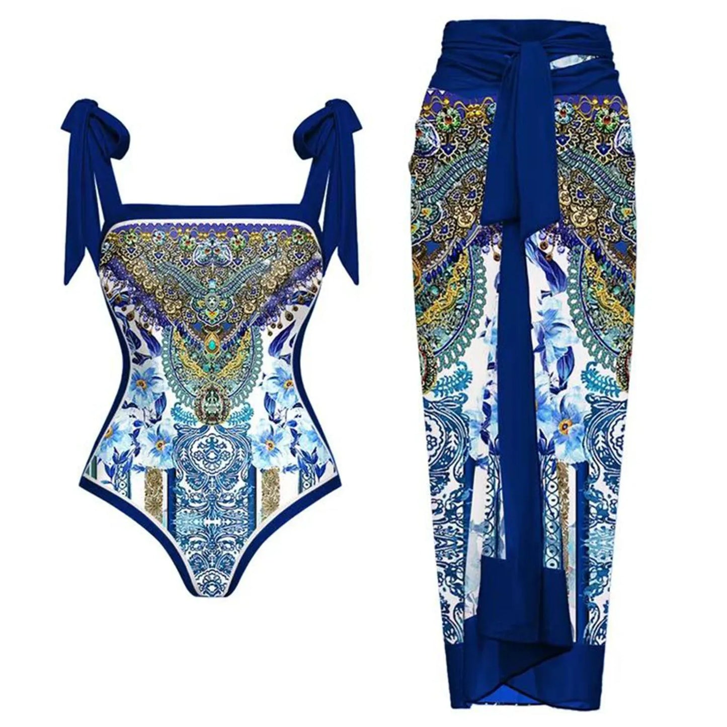 Nelly Sexy Vintage Printed Bikinis Sets Female Kimono