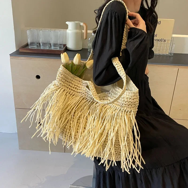 Tiara Casual Tassel Woven Shoulder Handmade Bag