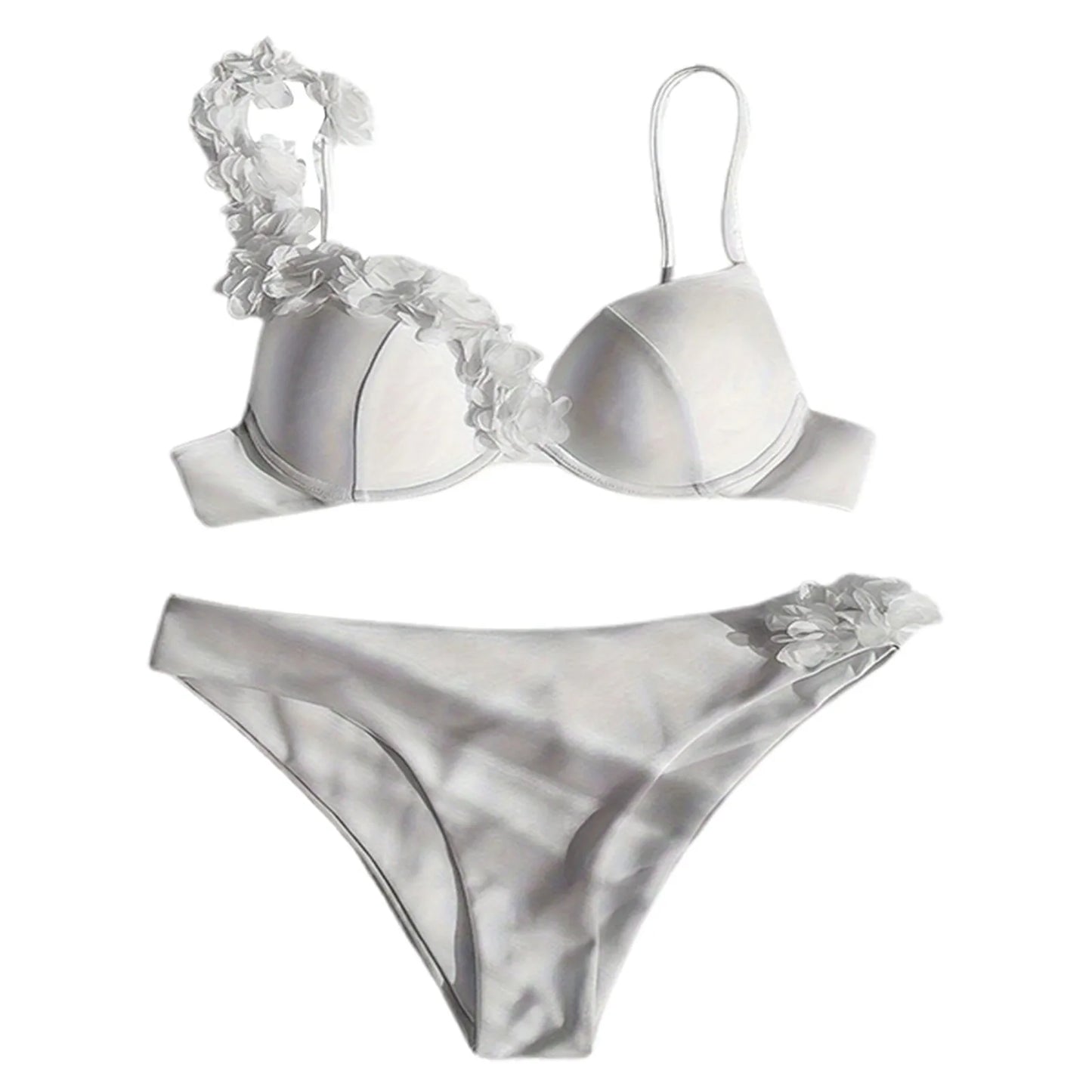 Sexy White Flower Push Up Bikini