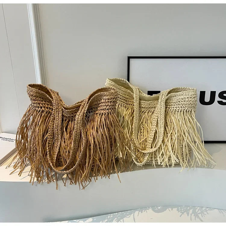 Tiara Casual Tassel Woven Shoulder Handmade Bag