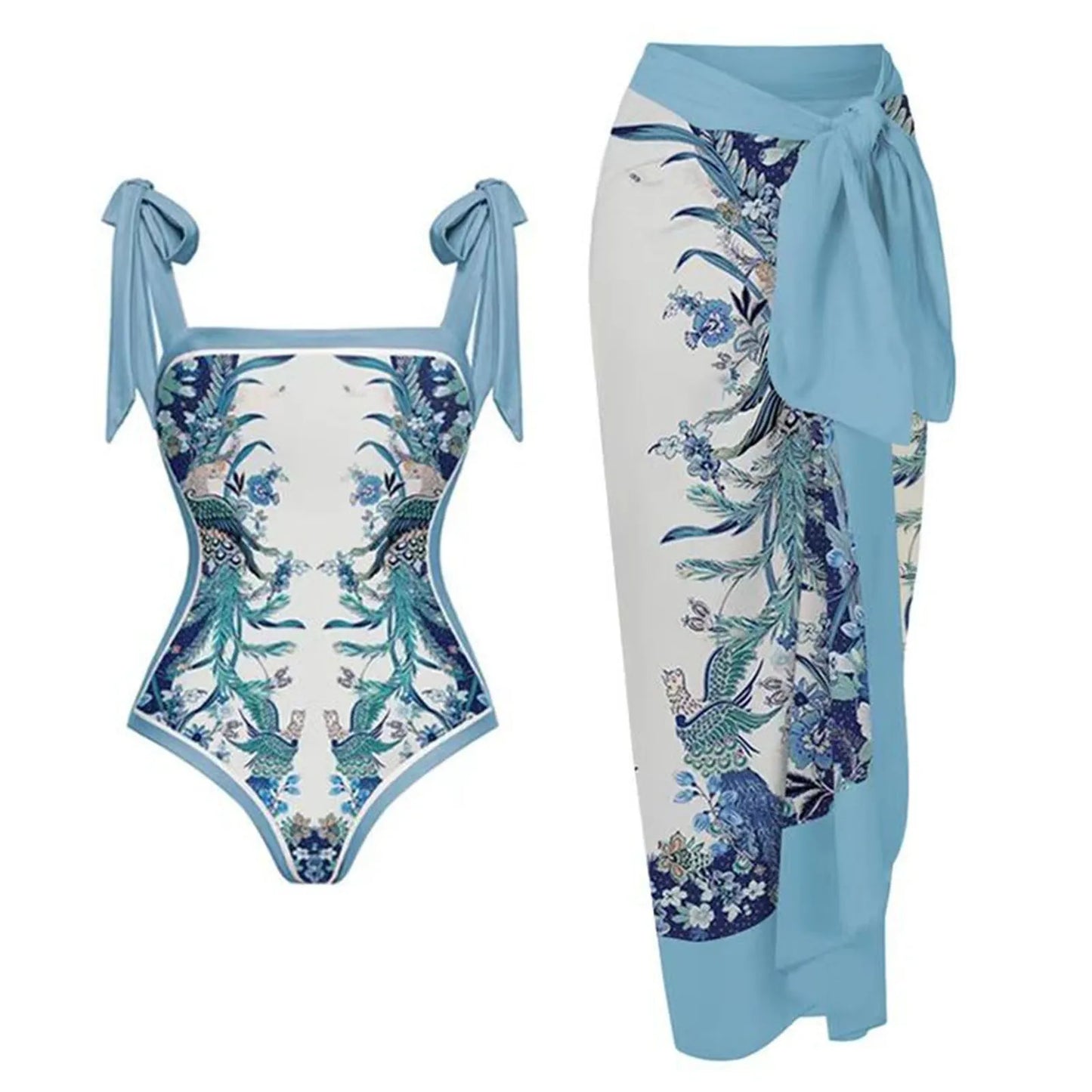 Nelly Sexy Vintage Printed Bikinis Sets Female Kimono