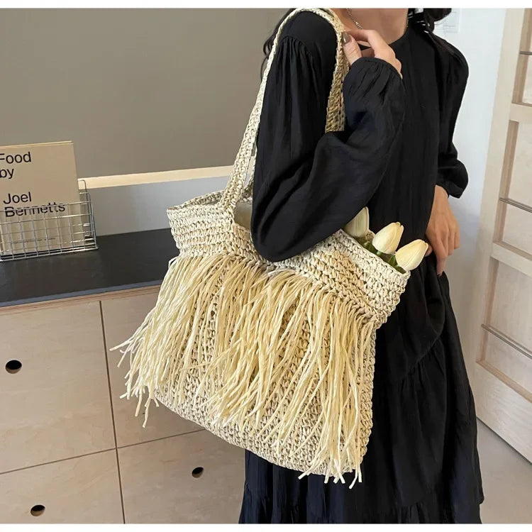 Tiara Casual Tassel Woven Shoulder Handmade Bag