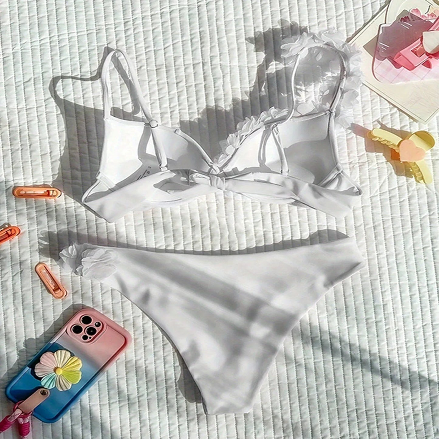 Sexy White Flower Push Up Bikini