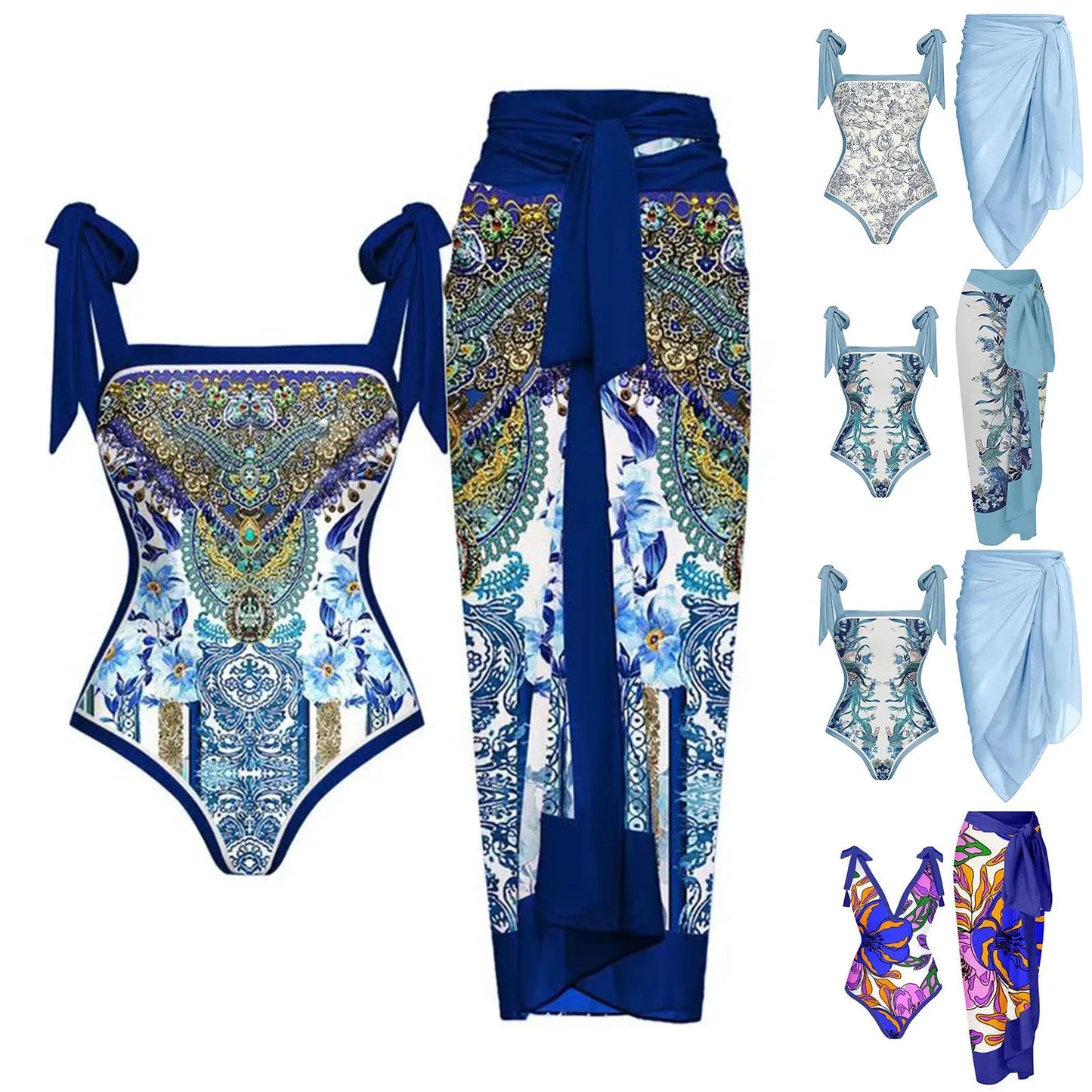 Nelly Sexy Vintage Printed Bikinis Sets Female Kimono