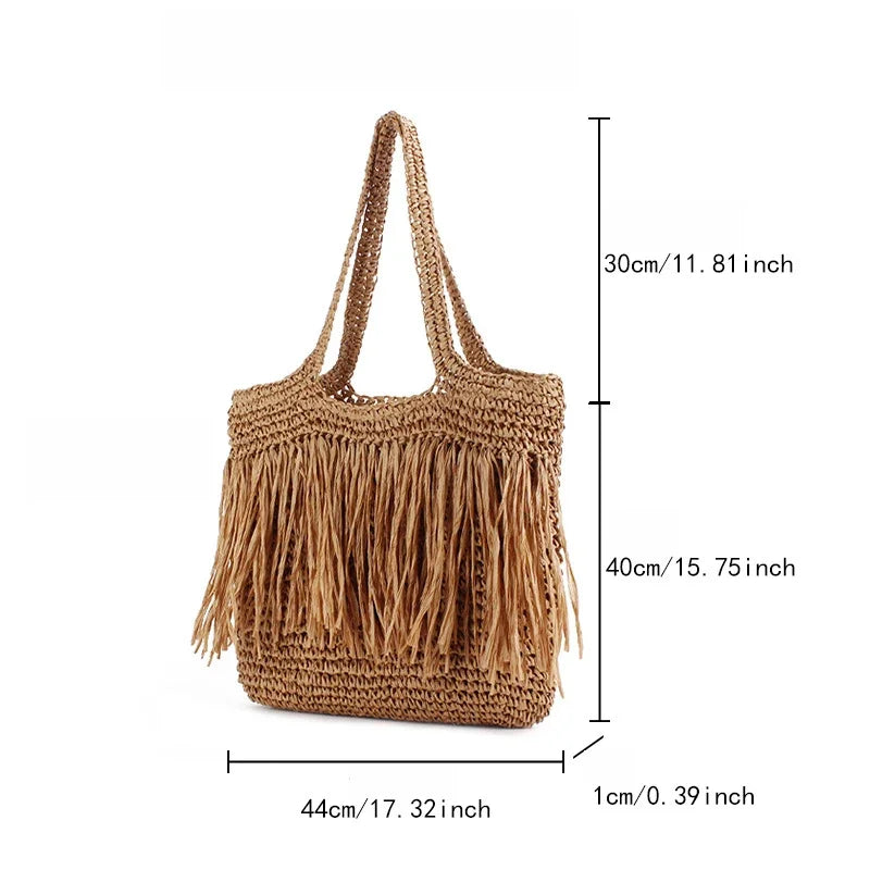Tiara Casual Tassel Woven Shoulder Handmade Bag