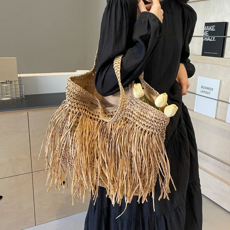 Tiara Casual Tassel Woven Shoulder Handmade Bag