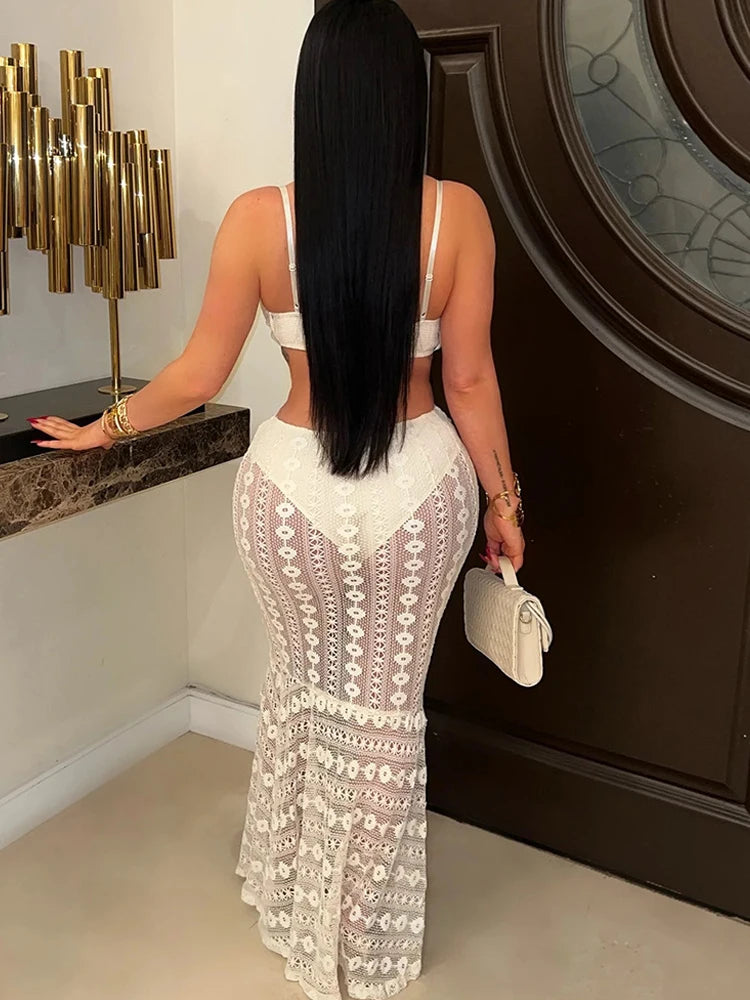 Hollow White Crochet Long Maxi Summer Dress