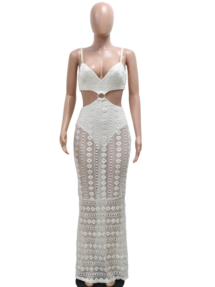 Hollow White Crochet Long Maxi Summer Dress