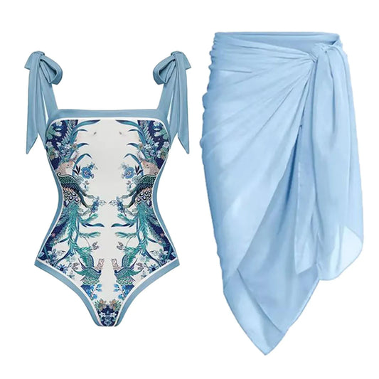 Nelly Sexy Vintage Printed Bikinis Sets Female Kimono