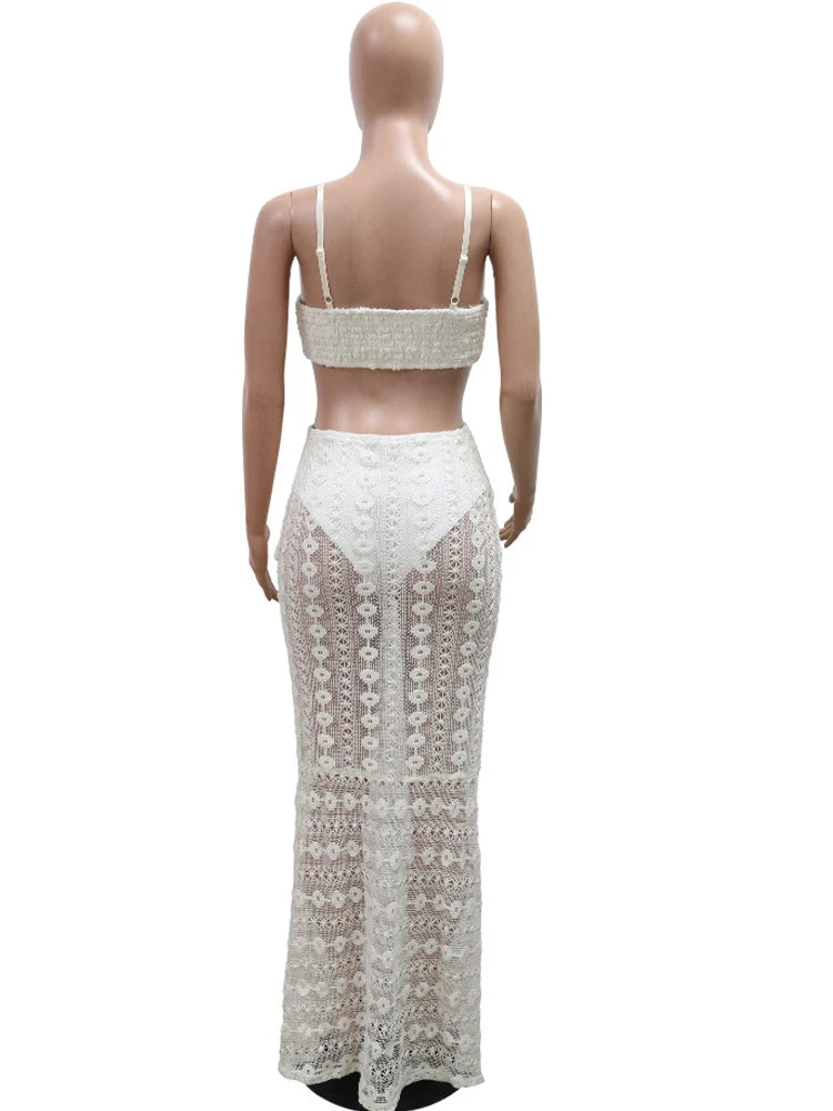 Hollow White Crochet Long Maxi Summer Dress