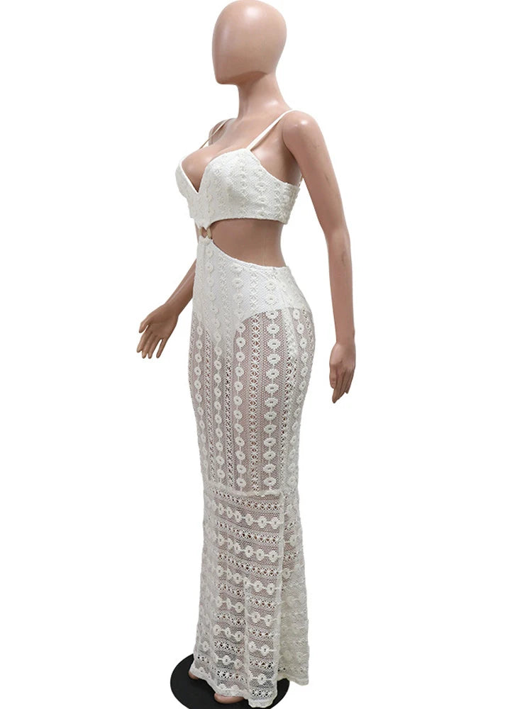 Hollow White Crochet Long Maxi Summer Dress