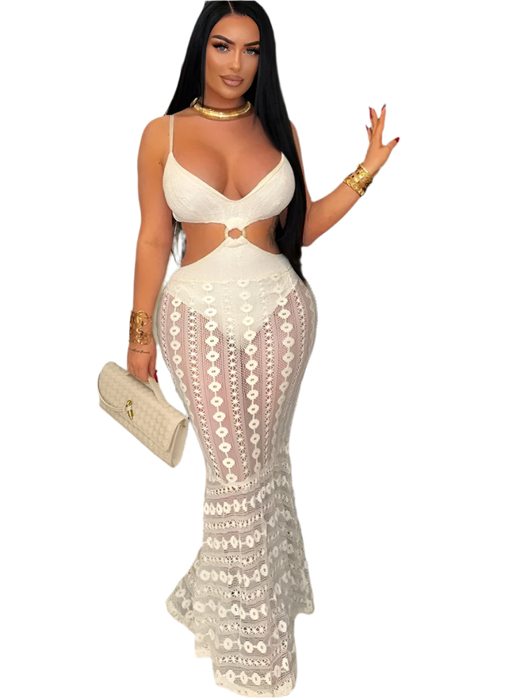 Hollow White Crochet Long Maxi Summer Dress