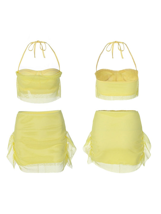 Yellow 2Pieces Top Skirt Sets